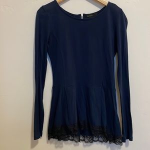 Navy blue long sleeve with lace trim